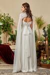 Shop_Asra_White Georgette Gown Scoop Neck Gathered With Cape _at_Aza_Fashions