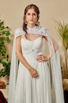 Buy_Asra_White Georgette Gown Scoop Neck Gathered With Cape _Online_at_Aza_Fashions