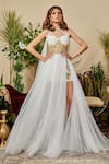 Buy Asra White Silk, Net, Crepe Scoop Neck Layered Gown With Cape at Aza Fashions Buy_Asra_White Silk, Net, Crepe Scoop Neck Layered Gown With Cape _at_Aza_Fashions