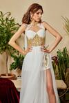Shop Asra White Silk, Net, Crepe Scoop Neck Layered Gown With Cape Online at Aza Fashions Shop_Asra_White Silk, Net, Crepe Scoop Neck Layered Gown With Cape _Online_at_Aza_Fashions
