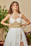 Asra White Silk, Net, Crepe Scoop Neck Layered Gown With Cape at Aza Fashions Asra_White Silk, Net, Crepe Scoop Neck Layered Gown With Cape _at_Aza_Fashions