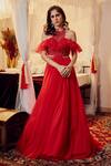 Buy_Asra_Red Net Embellished Round Ruffle Gown _at_Aza_Fashions