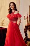 Buy_Asra_Red Net Embellished Round Ruffle Gown _Online_at_Aza_Fashions