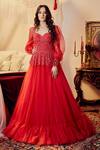 Buy_Asra_Red Net Embellished Sweetheart Neck Peplum Gown _at_Aza_Fashions
