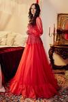 Asra_Red Net Embellished Sweetheart Neck Peplum Gown _Online_at_Aza_Fashions