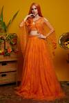 Buy_Asra_Orange Net Embellished Sweetheart Neck Cape Lehenga Set_at_Aza_Fashions