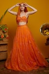 Asra_Orange Net Embellished Sweetheart Neck Cape Lehenga Set_Online_at_Aza_Fashions