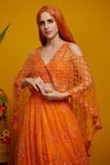 Buy_Asra_Orange Net Embellished Sweetheart Neck Cape Lehenga Set_Online_at_Aza_Fashions