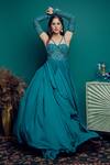 Shop_Asra_Green Net And Georgette Embellished Sweetheart Neck Gown _at_Aza_Fashions