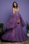 Shop_Asra_Purple Net Embroidered One Shoulder CorSet off Gown _at_Aza_Fashions