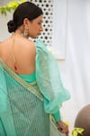 Aarti Sethia Studio_Green Pure Silk Organza Lining Cotton V Neck Puff Sleeves Blouse _at_Aza_Fashions