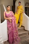 Aarti Sethia_Purple Pure Silk Organza Embroidery Scoop Neck Saree With Blouse _Online_at_Aza_Fashions