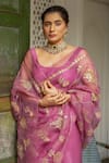 Aarti Sethia_Purple Pure Silk Organza Embroidery Scoop Neck Saree With Blouse _at_Aza_Fashions