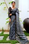 Buy_Aarti Sethia Studio_Black Pure Kota Tussar Silk Leheriya Saree With Blouse_at_Aza_Fashions