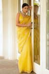 Aarti Sethia_Yellow Pure Silk Organza Embroidery Scoop Neck Gota Saree With Blouse _Online_at_Aza_Fashions