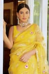 Aarti Sethia_Yellow Pure Silk Organza Embroidery Scoop Neck Gota Saree With Blouse _at_Aza_Fashions