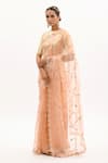 Buy_Aarti Sethia_Peach Pure Silk Organza Embroidery Crew Neck Gota Saree With Blouse _Online_at_Aza_Fashions