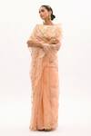 Shop_Aarti Sethia_Peach Pure Silk Organza Embroidery Crew Neck Gota Saree With Blouse _Online_at_Aza_Fashions