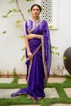 Buy_Aarti Sethia_Purple Pure Silk Organza Embroidery Crew Neck Gota Patti Saree With Blouse _at_Aza_Fashions