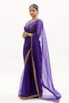 Aarti Sethia_Purple Pure Silk Organza Embroidery Crew Neck Gota Patti Saree With Blouse _Online_at_Aza_Fashions