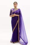 Shop_Aarti Sethia_Purple Pure Silk Organza Embroidery Crew Neck Gota Patti Saree With Blouse _Online_at_Aza_Fashions