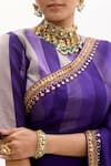 Aarti Sethia_Purple Pure Silk Organza Embroidery Crew Neck Gota Patti Saree With Blouse _at_Aza_Fashions