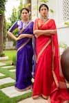 Buy_Aarti Sethia Studio_Red Pure Silk Organza Embroidery Crew Neck Gota Patti Saree With Blouse _Online_at_Aza_Fashions