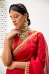 Aarti Sethia Studio_Red Pure Silk Organza Embroidery Crew Neck Gota Patti Saree With Blouse _at_Aza_Fashions