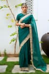 Buy_Aarti Sethia Studio_Green Pure Silk Organza Embroidery Round Gota Patti Saree With Blouse _Online_at_Aza_Fashions