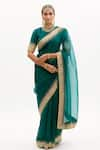 Shop_Aarti Sethia Studio_Green Pure Silk Organza Embroidery Round Gota Patti Saree With Blouse _Online_at_Aza_Fashions