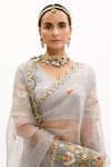 Shop_Aarti Sethia Studio_Grey Pure Silk Organza Embroidery V Neck Saree With Blouse _Online_at_Aza_Fashions