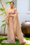 Buy_Aarti Sethia Studio_Beige Cotton Leheriya Saree With Blouse_at_Aza_Fashions