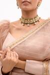 Shop_Aarti Sethia Studio_Beige Cotton Leheriya Saree With Blouse_Online_at_Aza_Fashions