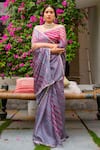 Buy_Aarti Sethia Studio_Grey Pure Kota Tussar Silk Embroidery One Leheriya Saree With Blouse _at_Aza_Fashions