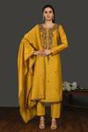 Buy_Onaya_Yellow Chanderi Embroidered Resham Work Round Kurta Set  _at_Aza_Fashions