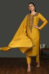 Buy_Onaya_Yellow Chanderi Embroidered Resham Work Round Kurta Set  _Online_at_Aza_Fashions