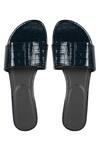 Shop_Aanchal Sayal_Black Textured Patent Sliders_at_Aza_Fashions