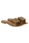 Buy_Aanchal Sayal_Brown Textured Patent Sliders_at_Aza_Fashions