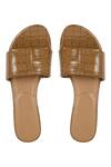 Shop_Aanchal Sayal_Brown Textured Patent Sliders_at_Aza_Fashions