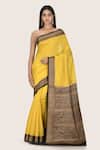 Buy_Nazaakat by Samara Singh_Yellow Pure Banarasi Muga Silk Saree_at_Aza_Fashions