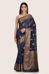 Buy_Nazaakat by Samara Singh_Blue Pure Banarasi Cotton Silk Saree_at_Aza_Fashions