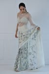 Amit Sachdeva_Ivory Georgette Printed Floral Halter V Neck Saree With Bralette _Online_at_Aza_Fashions