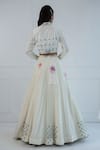 Shop_Amit Sachdeva_Ivory Georgette Printed Floral V Neck Crop Blazer And Skirt Set _at_Aza_Fashions