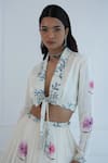 Shop_Amit Sachdeva_Ivory Georgette Printed Floral V Neck Crop Blazer And Skirt Set _Online_at_Aza_Fashions