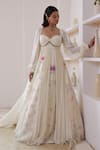 Buy_Amit Sachdeva_Ivory Georgette Printed Floral Sweetheart Neck Panelled Anarkali With Dupatta _at_Aza_Fashions