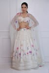 Buy_Amit Sachdeva_Ivory Net Printed Floral V Neck Tiered Lehenga Set _at_Aza_Fashions