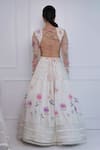 Shop_Amit Sachdeva_Ivory Net Printed Floral V Neck Tiered Lehenga Set _at_Aza_Fashions