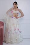 Buy_Amit Sachdeva_Ivory Net Printed Floral V Neck Tiered Lehenga Set _Online_at_Aza_Fashions