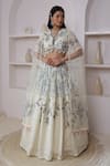 Buy_Amit Sachdeva_Ivory Organza Printed Floral Round Bridal Lehenga Set_at_Aza_Fashions