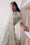 Amit Sachdeva_Ivory Organza Printed Floral Round Bridal Lehenga Set_Online_at_Aza_Fashions